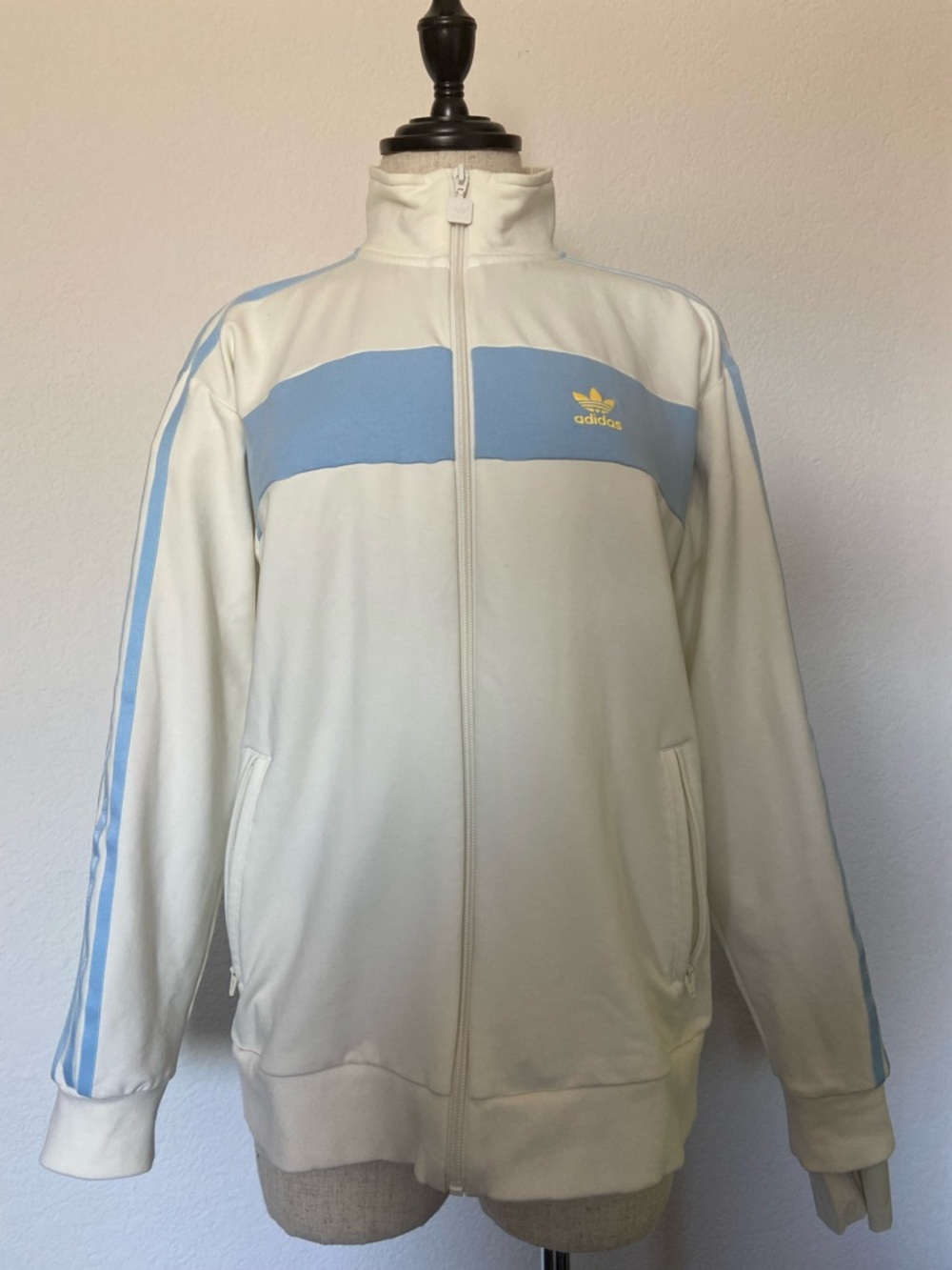 Adidas Cream & Light Blue Zip-Up Track Jacket, XS